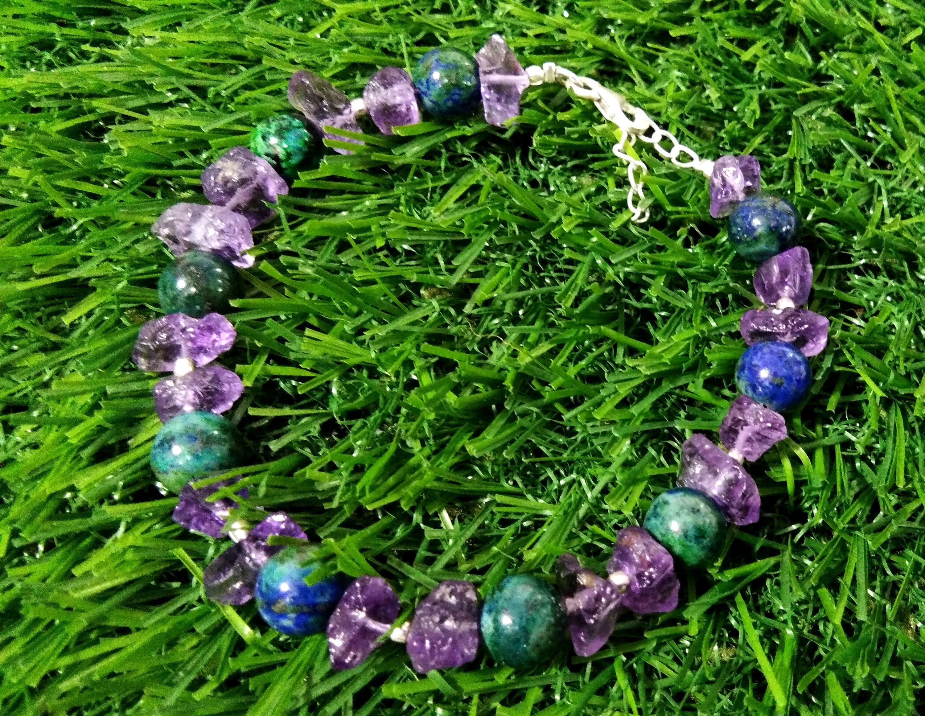 Top Amazing Quality Natural Azurite Malachite & Amethyst Bracelets, Very Beautiful Gemstone With 925 Silver Adjustable Bracelets Jewelry
